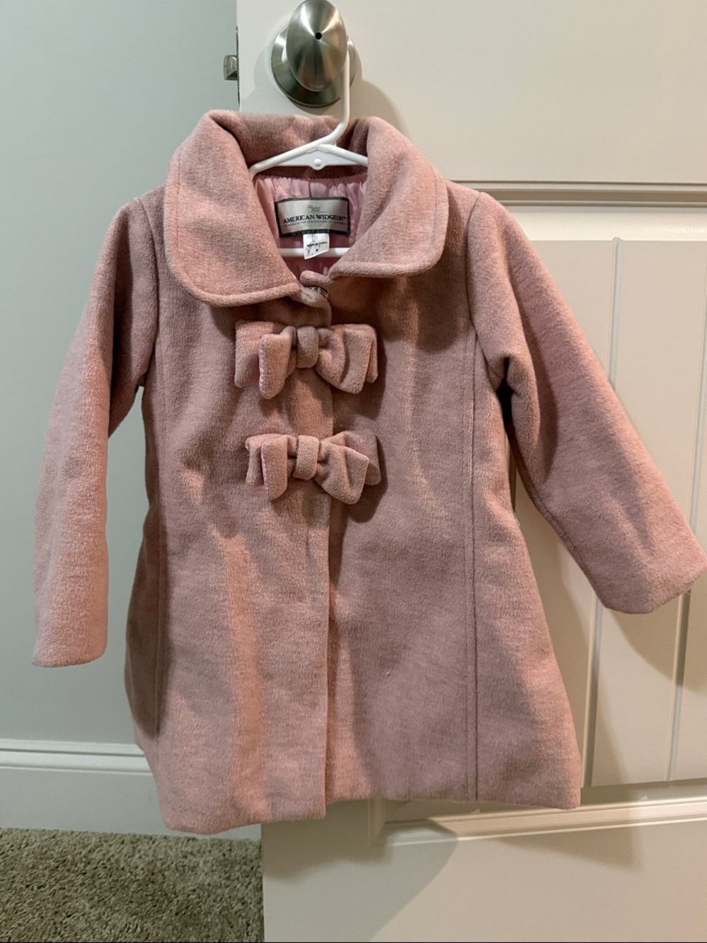 American Widgeon Girls' Pink Bow-Front Pea Coat